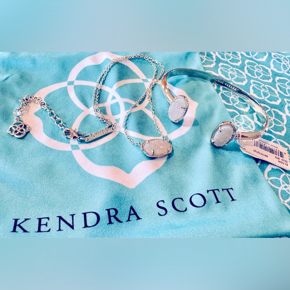 Kendra Scott Silver Elisa Necklace and Elton Bracelet.